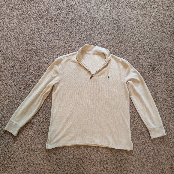 Polo Ralph Lauren Pullover Sweater Men’s L Beige 1/4 Zip - Picture 1 of 13
